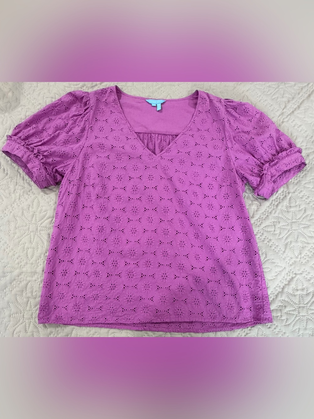 Draper James Heidi Purple Eyelet Puff Sleeve Cotton Top Small - Picture 6 of 11